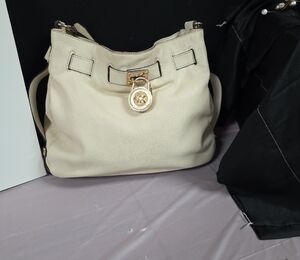 Michael Kors Cream Shoulder Bag with Gold Accents